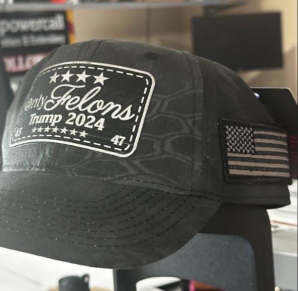 Convicted Felon Hat "Only Felons Trump 2024" TAC600 Side Flag Leather Badge Hat