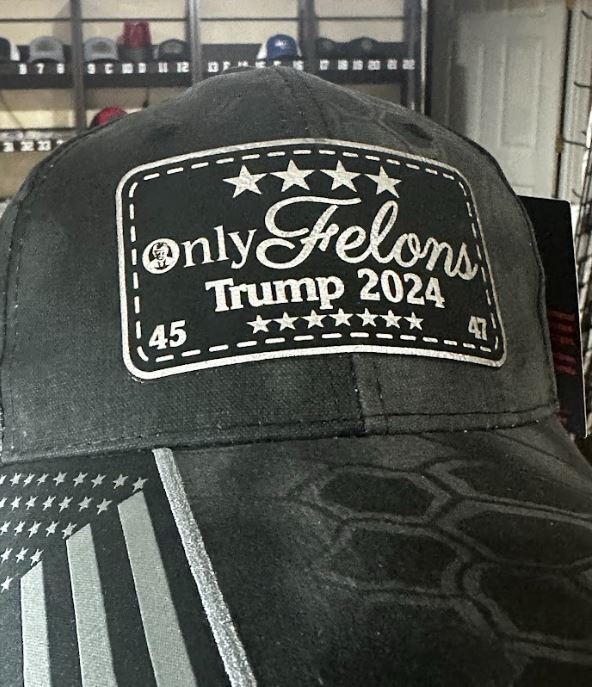 Convicted Felon Hat "Only Felons Trump 2024" Kryptek Typhoon Leather Badge Hat