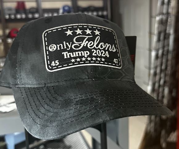 Convicted Felon Hat "Only Felons Trump 2024" TAC600 Side Flag Leather Badge Hat