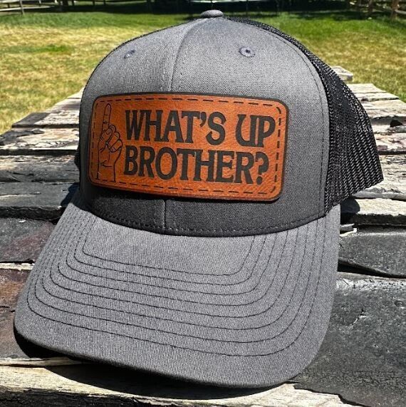 Whats up brother sketch leather badge hat Adjustable Mesh Back Richardson or ODC