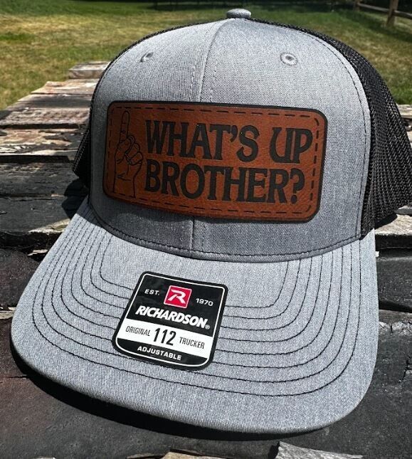 Whats up brother sketch leather badge hat Adjustable Mesh Back Richardson HG Hat