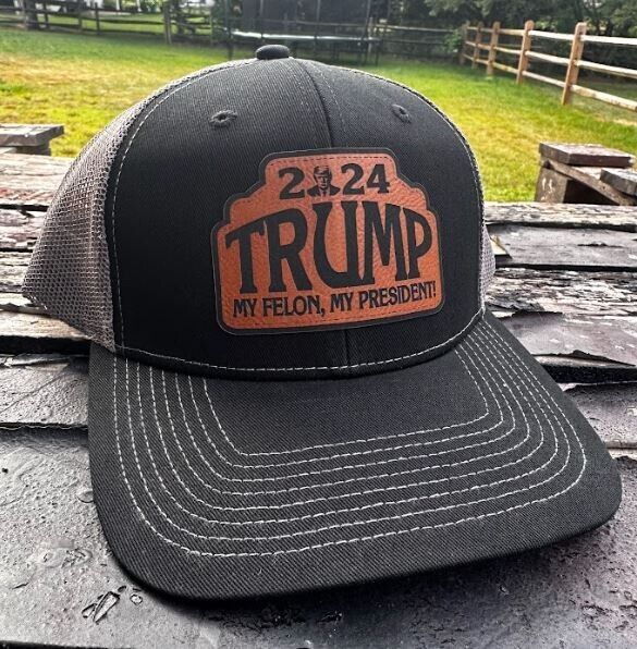 Trump 2024 Convicted Felon President Brown Leather Patch Hat Outdoor Cap BC Hat