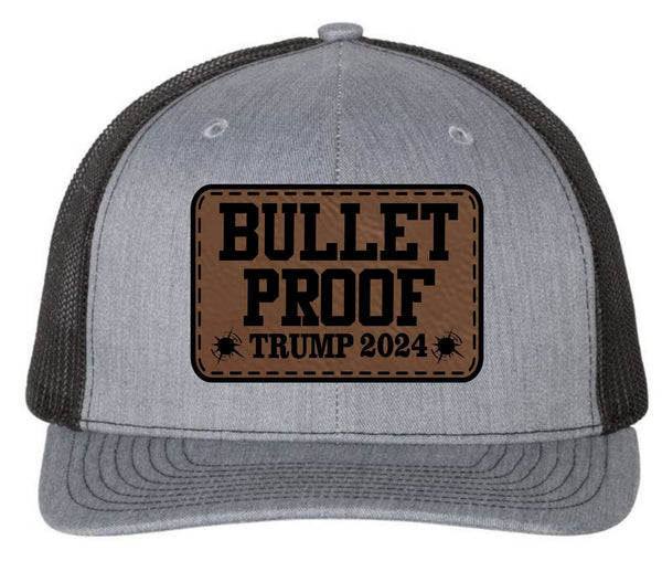 Trump Bulletproof Trump 2024 Leather Badge Hat - Richardson 112 Heather/Black