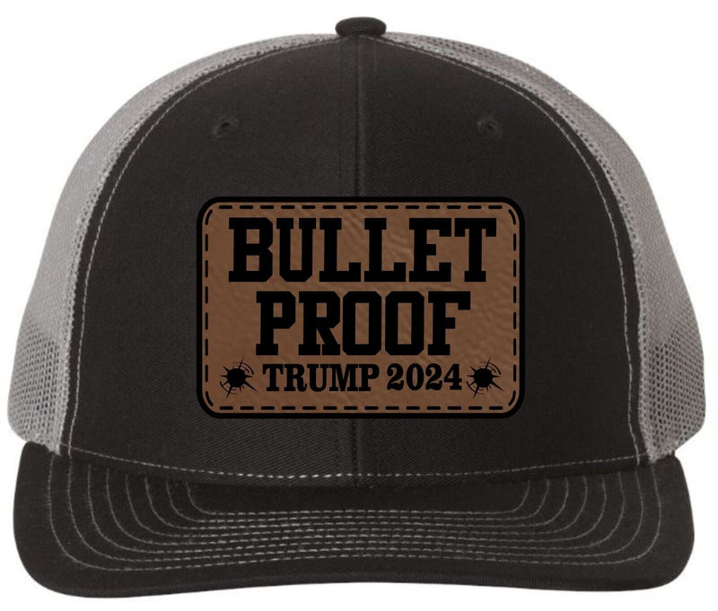 Trump Bulletproof Trump 2024 Leather Badge Hat - Richardson 112 Black/Charcoal