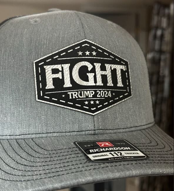 Trump Bulletproof FIGHT TRUMP 2024 Heather/Black Leather Badge Hat MAGA Trump