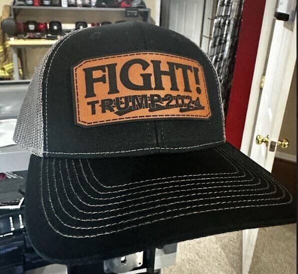 Trump 2024 Bulletproof FIGHT RECTANGLE Black/Charcoal Leather Badge Hat MAGA