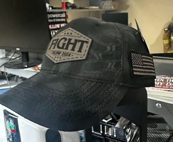 Trump Bulletproof FIGHT Gray/Black TAC-600 Kryptek Typhoon Leather Badge Hat