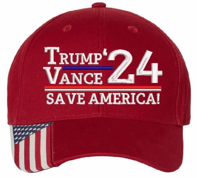 Trump Vance Hat Hat Save America Red AM350 Flag Brim Adjustable Hat