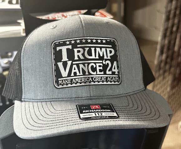 Trump Vance 2024 Silver Leather Badge Hat - Heather/Black Richardson Adj. Hat