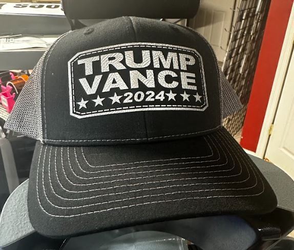 Trump Vance  Silver Leather Badge Hat Black/Charcoal Mesh Hat MAGA Save America