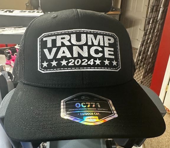 Trump Vance Silver Leather Badge America First Black Mesh Adjustable Hat