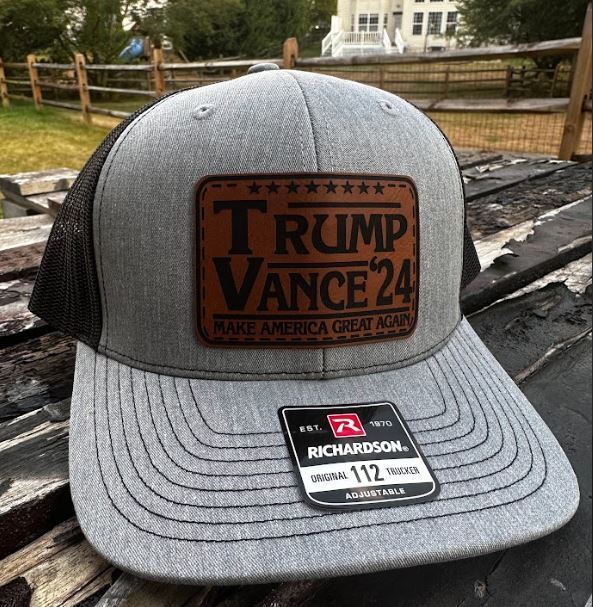 Trump Vance 2024 Leather Badge Hat - Heather/Black Richardson Adjustable Hat