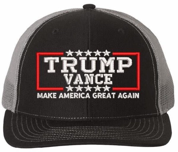 Trump Vance Hat 2024 Embroidered Hat - Richardson 112 Black/Charcoal Mesh Hat