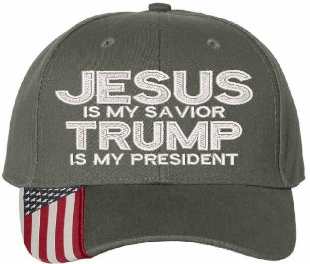 Jesus is my savior Trump is my President Hat - USA300 Flag Brim or Flex Fit MAGA