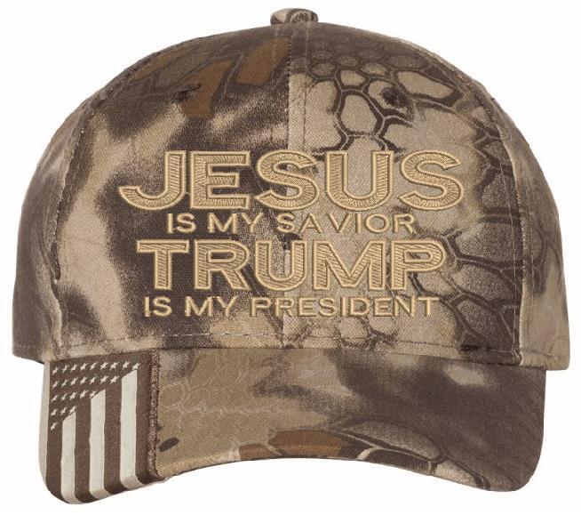 Jesus is my savior Trump is my President Hat - USA300 Flag Brim or Flex Fit MAGA