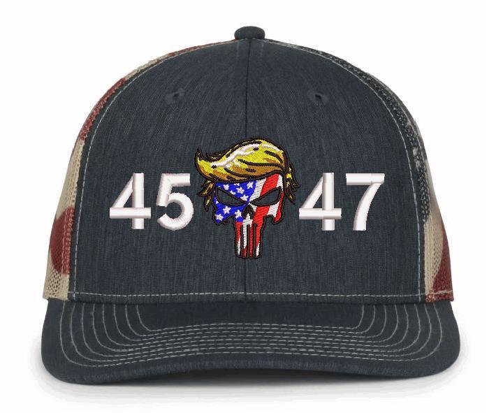 Trump 2024 Hat - 45 Punisher 47 Adjustable USA Old Glory Flag Hat MAGA Trump