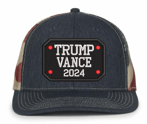 Trump Vance Hat TRUMP VANCE BADGE 2024 Embroidered Old Glory Adjustable MAGA Hat