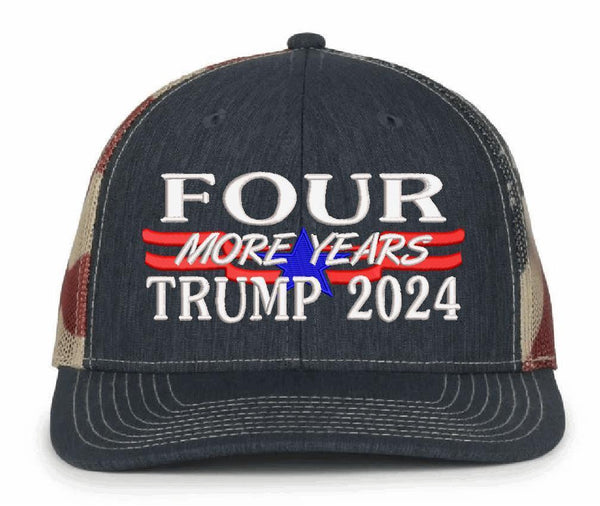 Trump Vance Hat FOUR MORE YEARS Embroidered Old Glory Adjustable MAGA Hat