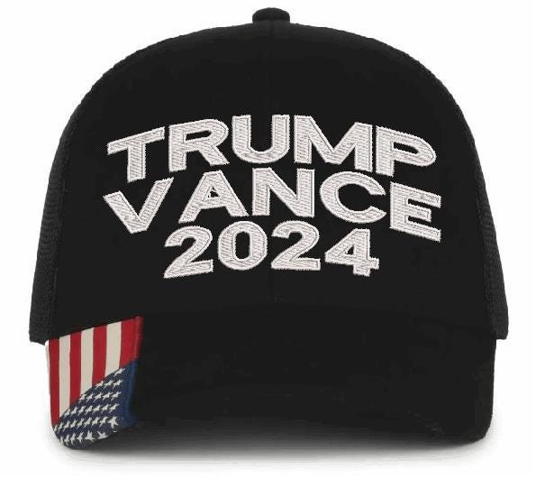 Trump Vance 2024 Embroidered Adjustable BLACK MESH Back Adjustable Hat MAGA