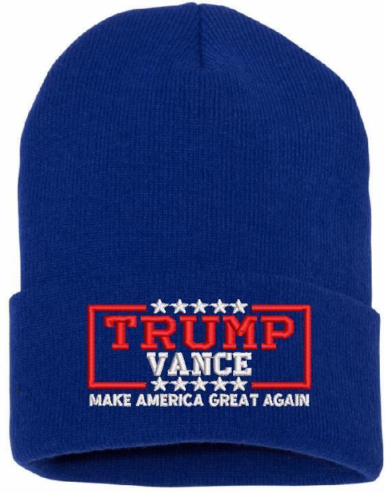 Trump Vance Embroidered Winter Knit Hat Various Colors Cuff or Beanie MAGA