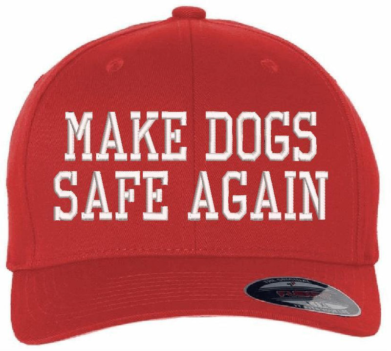 Make DOGS SAFE AGAIN Trump 2024 Embroidered Hat - Flex Fit Red Hat w/ Back Flag