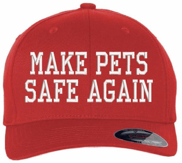 Make Pets SAFE AGAIN Embroidered Hat - Flex Fit Red Hat w/ Back Flag