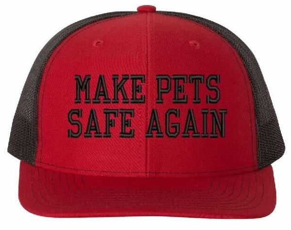 Make Pets Safe Again Trump 2024 Embroidered Hat Richardson 112 Red/Black Mesh