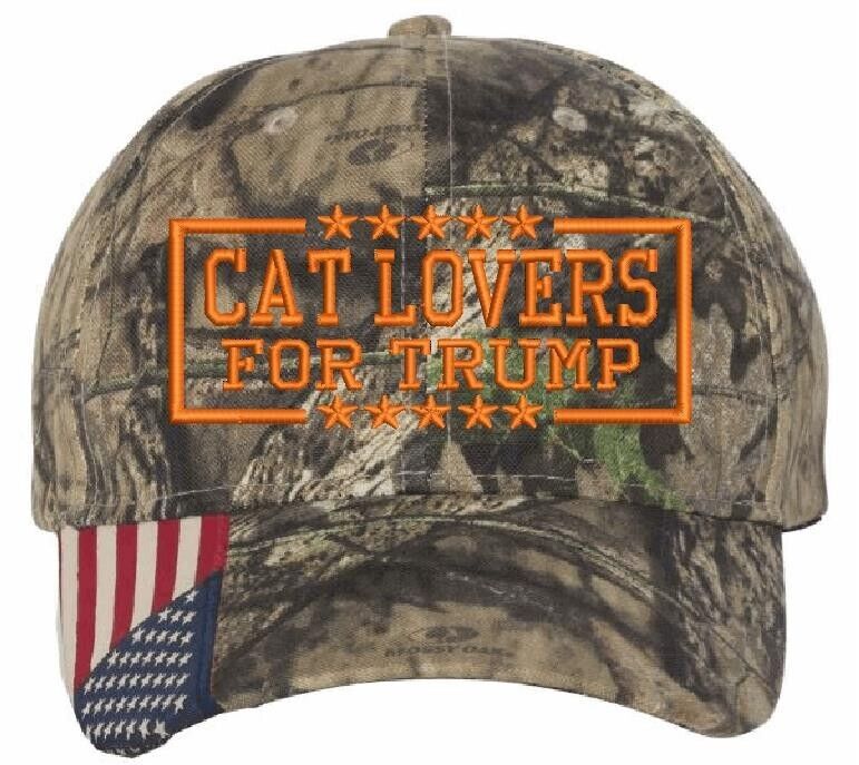 Cat Lovers for Trump Embroidered Hat Mossy Oak CWF305 Adjustable Hat MAGA ORANGE