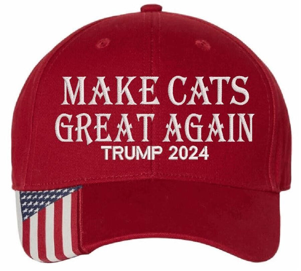 MAKE CATS GREAT AGAIN CATS FOR TRUMP Embroidered Hat USA300 Red Adjustable Hat