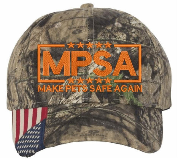 Make Pets Safe Again MPSA Embroidered Adjustable Hat ORANGE Mossy Oak CWF305 Hat