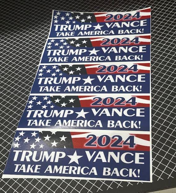 Trump Vance Bumper Stickers SET OF 5 Decals. 8.6" x 3" Bumper Stickers Trump 2024