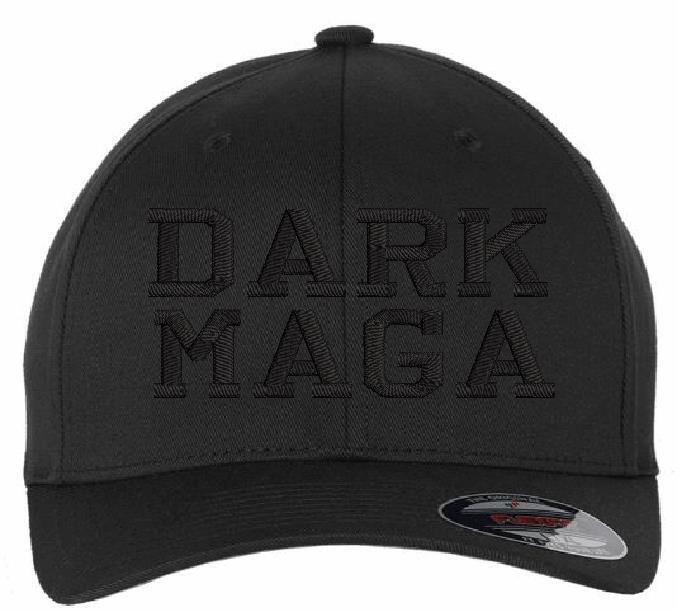 Dark MAGA Hat Flex Fit or Adjustable Blackout Hat with Side Flag