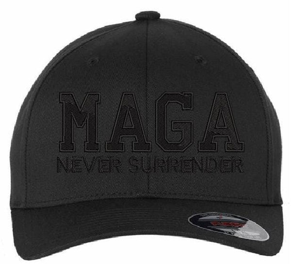 MAGA Never Surrender Blackout Dark MAGA Flex Fit or Adj. Hat