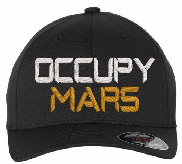 Occupy Mars Hat - Elon Musk Flex Fit Embroidered Hat with back USA FLAG Patch