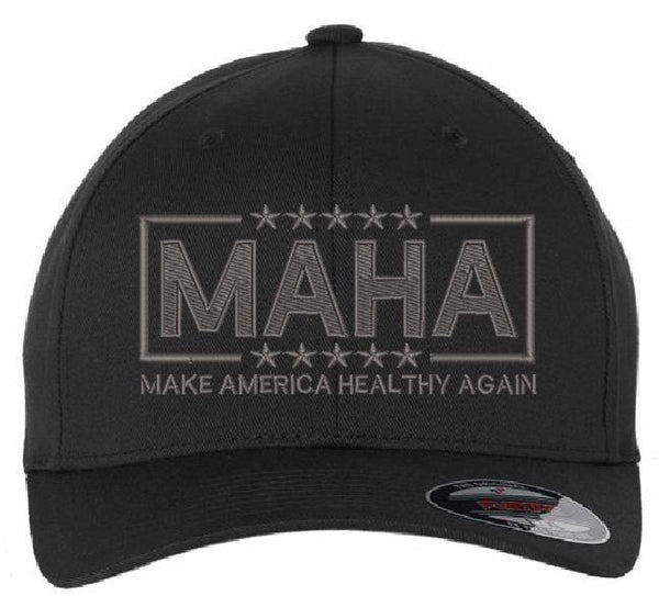 Make America Healthy Again Hat - Flex Fit Black hat w/ Gray Embroidery