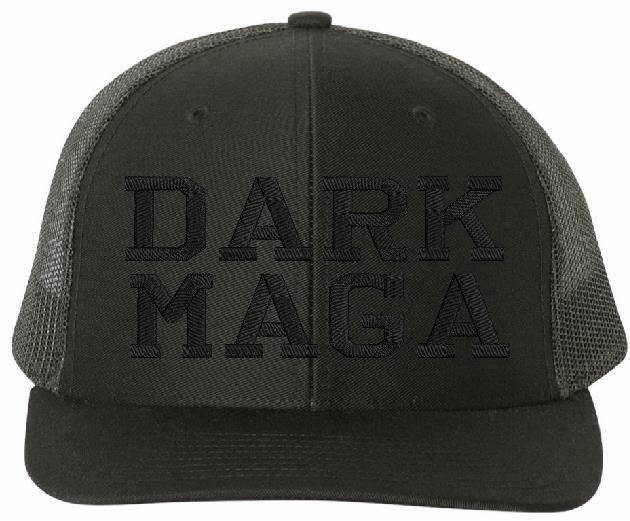 Dark MAGA Hat - Embroidered Trump Mesh Back R112 Black Mesh Back Hat