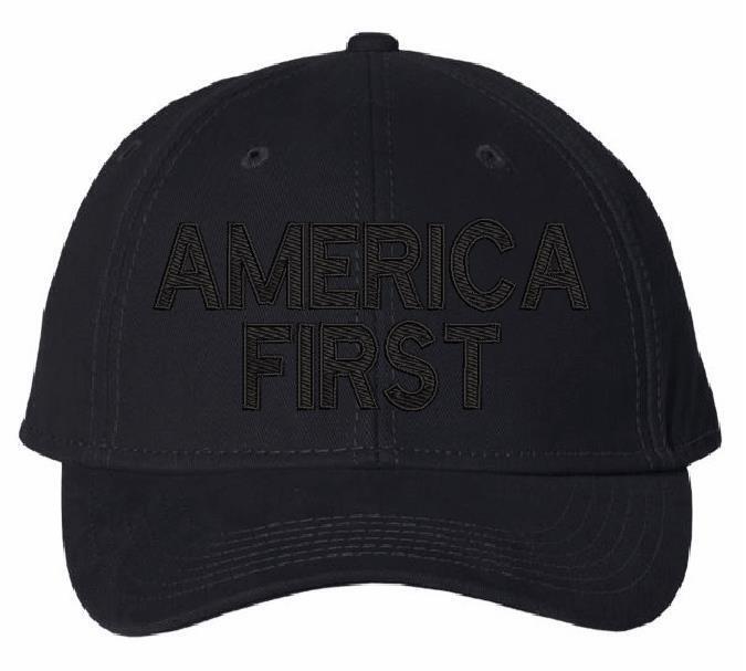 America First Trump 2024 MAGA Flex fit or Adjustable Blackout Hat BACK USA FLAG