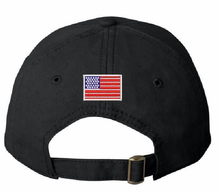 America First Trump 2024 MAGA Flex fit or Adjustable Blackout Hat BACK USA FLAG