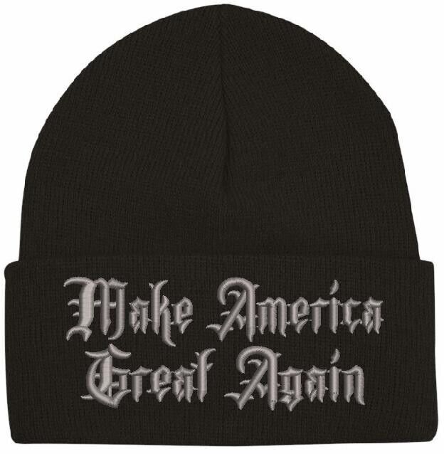 Trump 2024 Winter Hat Gothic MAKE AMERICA GREAT AGAIN Winter Cuff or Beanie Hat