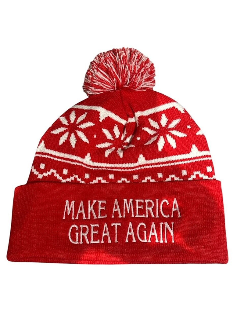 Make America Great Again Trump 2024 Winter Hat with RED Pom Pom Trump Hat