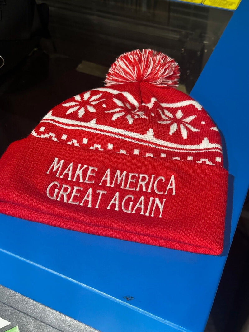 Make America Great Again Trump 2024 Winter Hat with RED Pom Pom Trump Hat