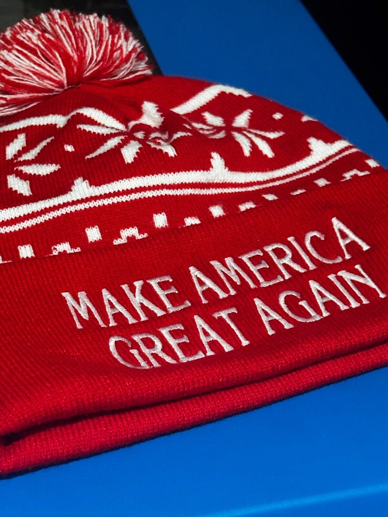 Make America Great Again Trump 2024 Winter Hat with RED Pom Pom Trump Hat