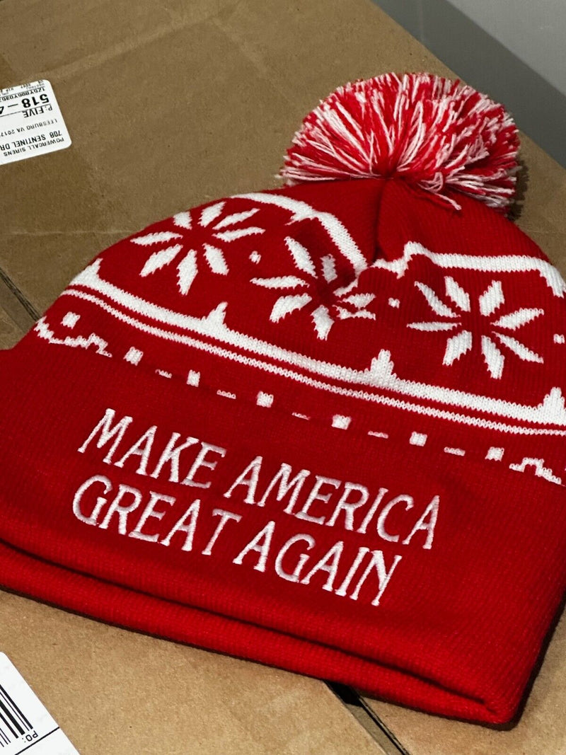 Make America Great Again Trump 2024 Winter Hat with RED Pom Pom Trump Hat