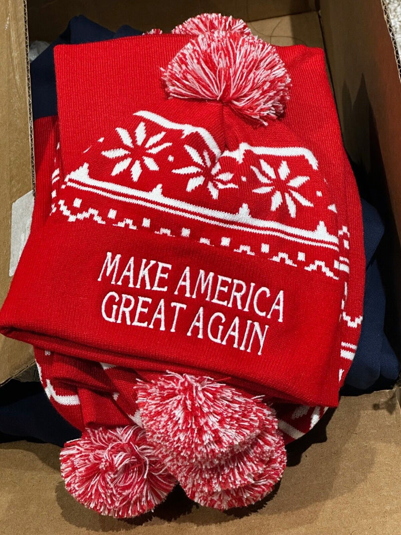 Make America Great Again Trump 2024 Winter Hat with RED Pom Pom Trump Hat