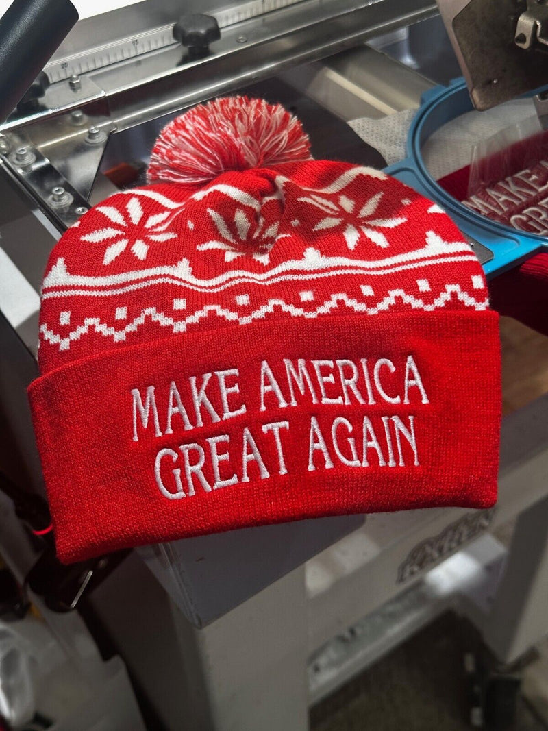 Make America Great Again Trump 2024 Winter Hat with RED Pom Pom Trump Hat