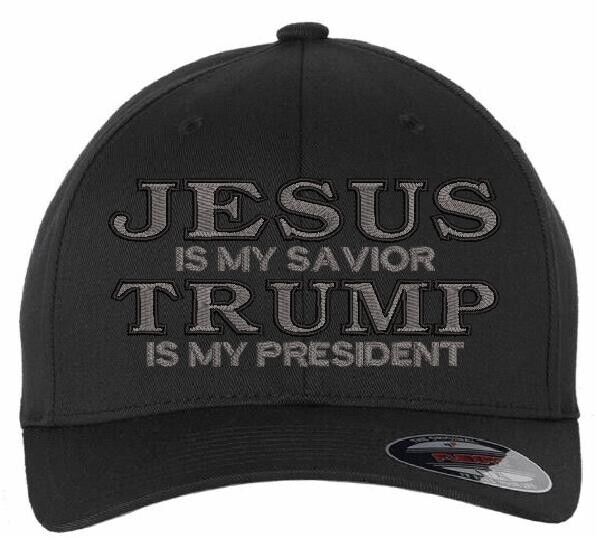 Jesus is my savior Trump is my President Ver. 3 Flex Fit Black Embroidered Hat