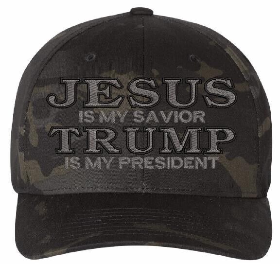 Jesus is my Savior Trump is my President Verion 3 Black Multicam Flex Fit Hat