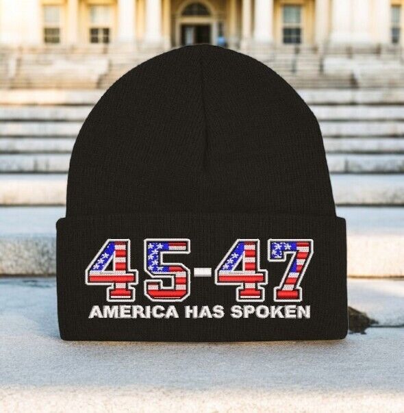 Trump 2024 Hat 45-47 America Has Spoken Black Winter Hat - Black Cuff Beanie