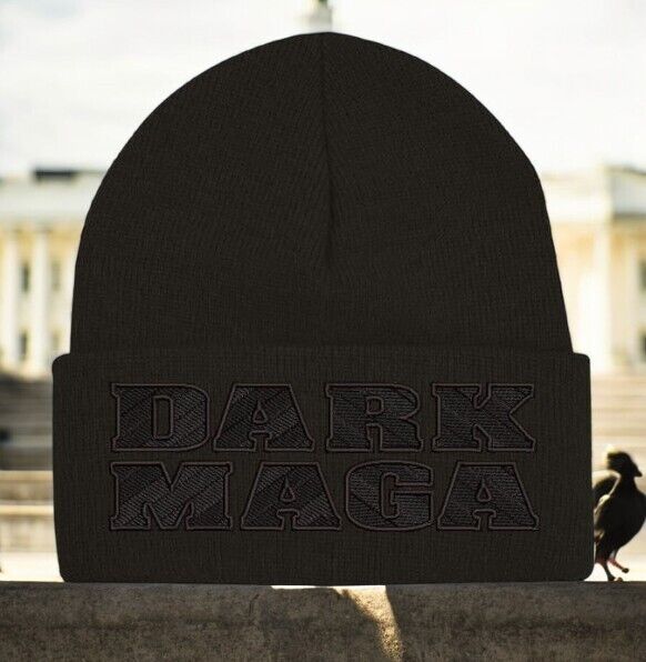 Trump 2024 DARK MAGA CHEVRON STYLE BLACKOUT Black Winter Hat - Black Cuff Beanie