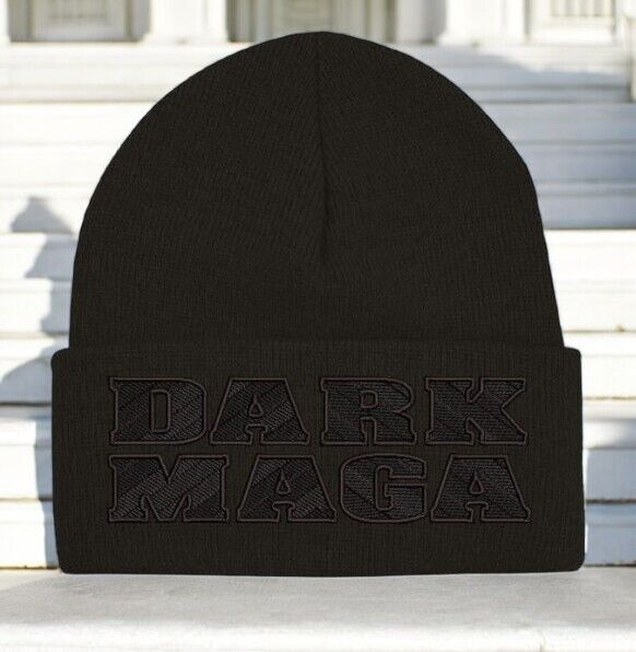 Trump 2024 DARK MAGA CHEVRON STYLE BLACKOUT Black Winter Hat - Black Cuff Beanie